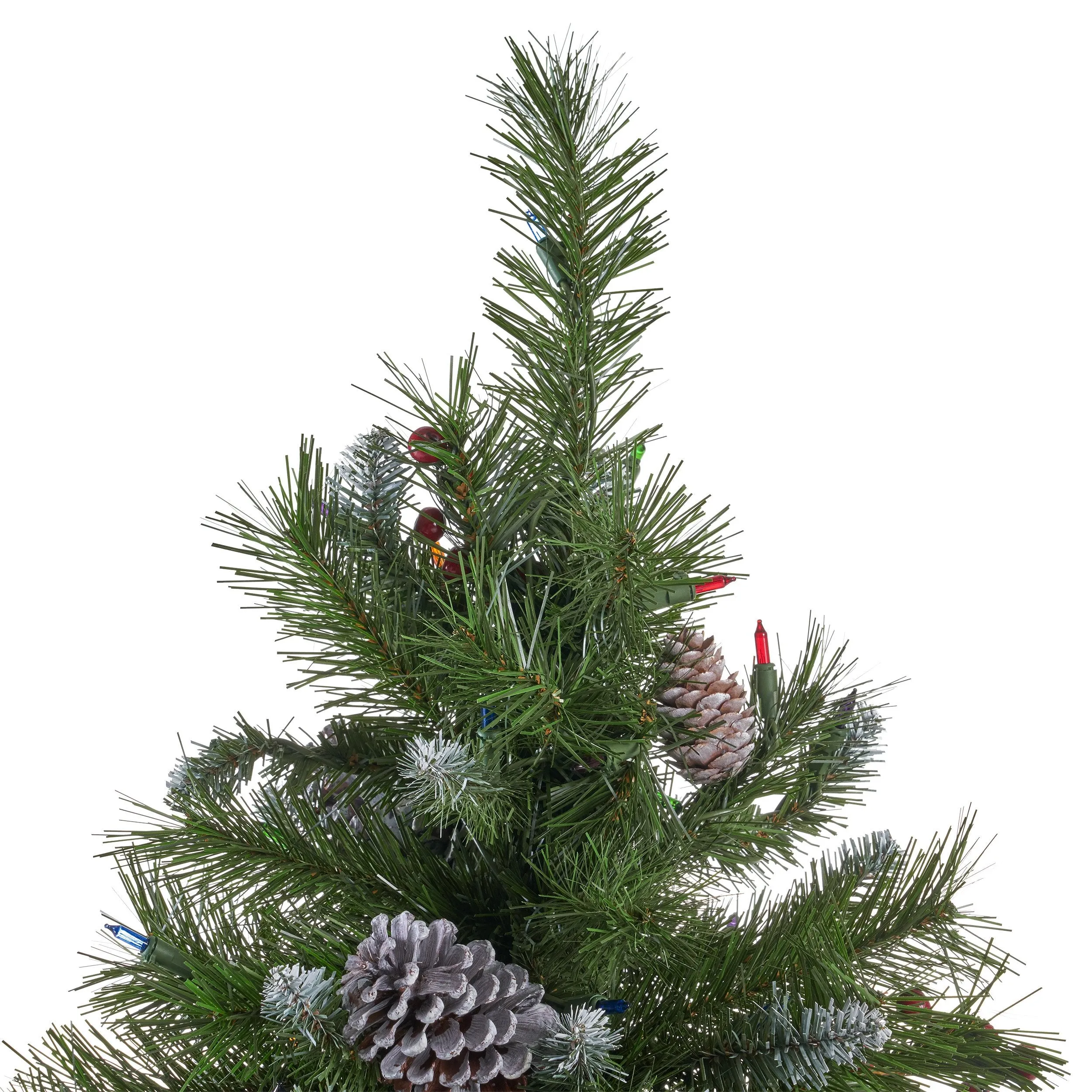 7-foot Mixed Spruce Hinged Artificial Christmas Tree with Frosted Branches, Red Berries, and Frosted Pinecones - NH753703