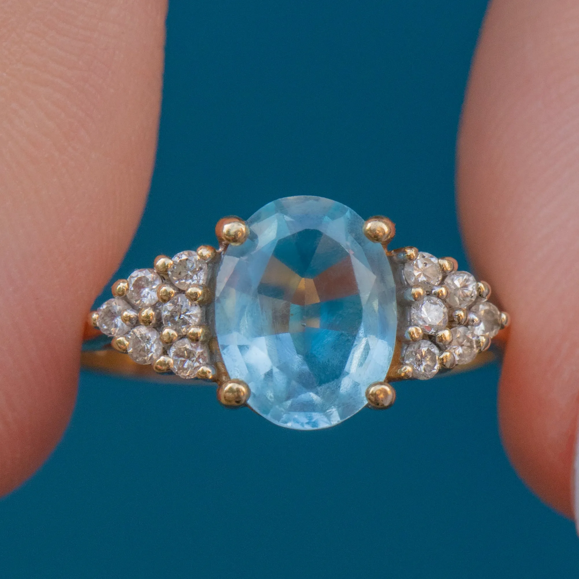 9ct Gold Blue Topaz Diamond Cluster Ring, 0.80ct Topaz