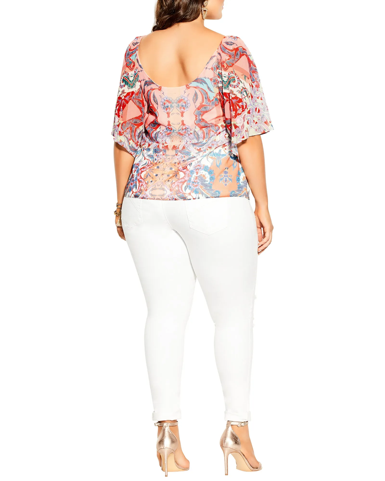 Adisa Printed Top | Peach / Red