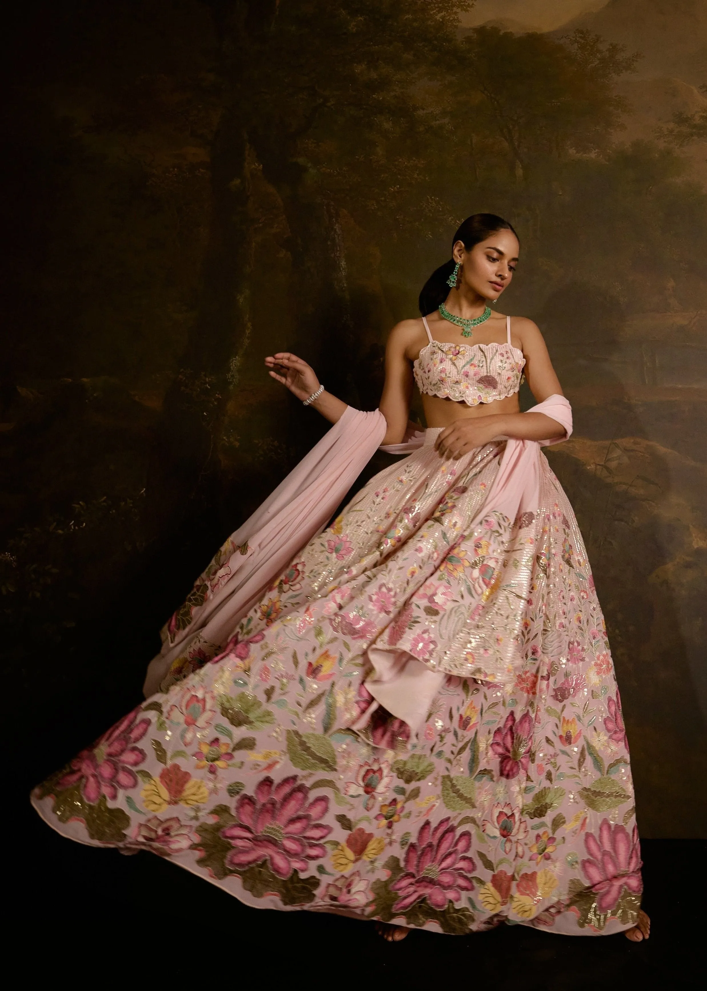 Ahaana Pink Floral Embroidered Lehenga