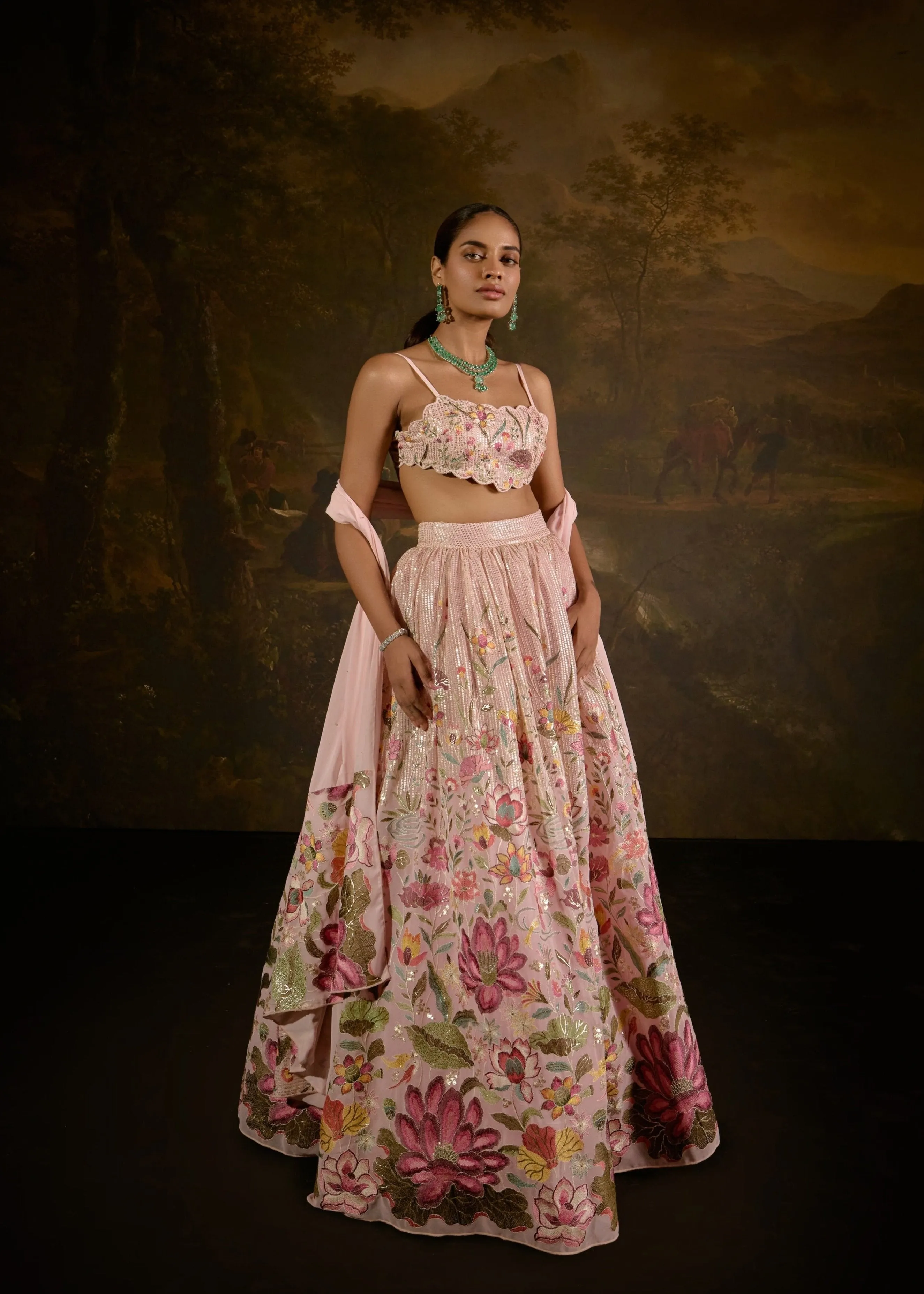 Ahaana Pink Floral Embroidered Lehenga