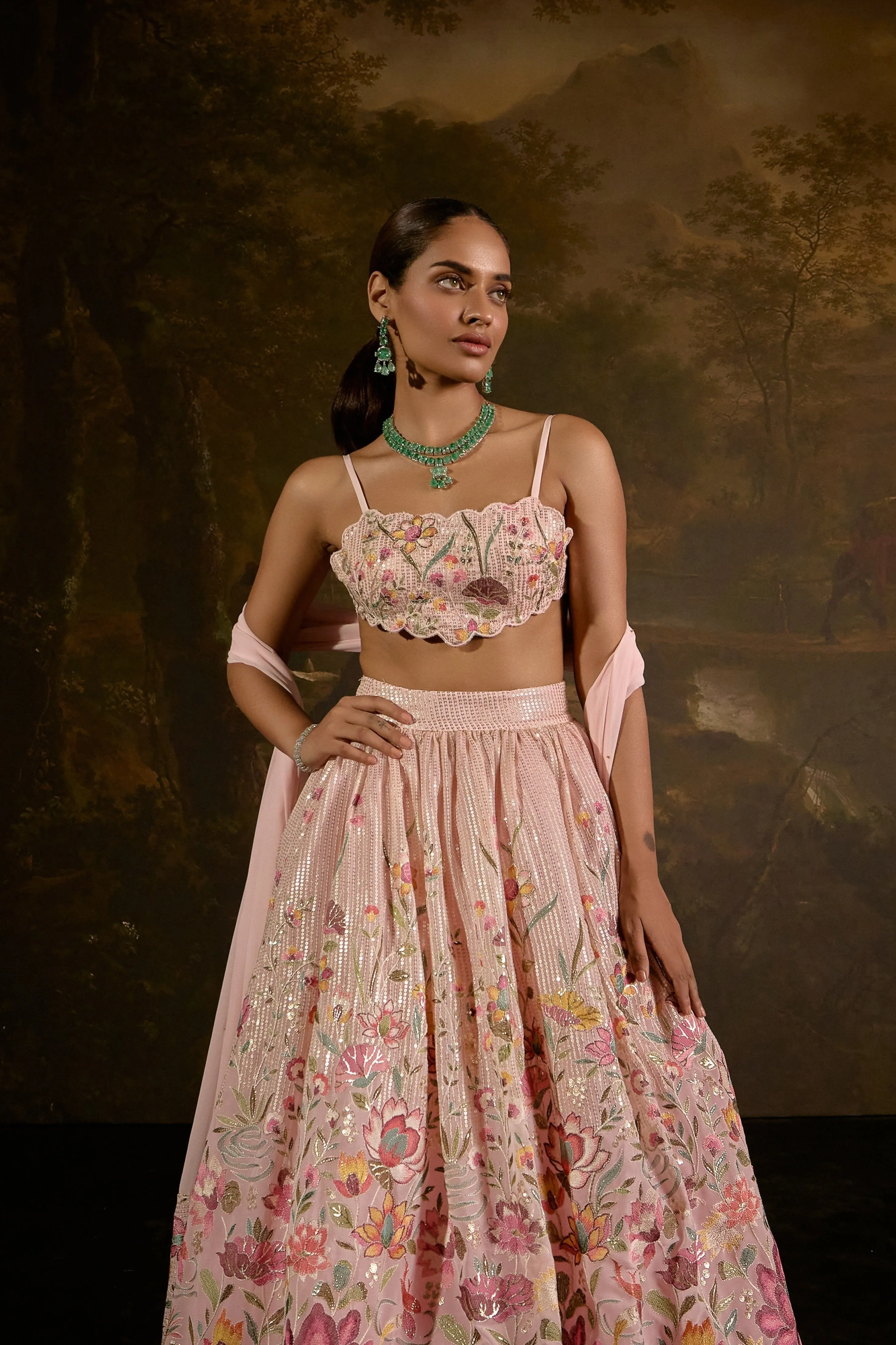 Ahaana Pink Floral Embroidered Lehenga