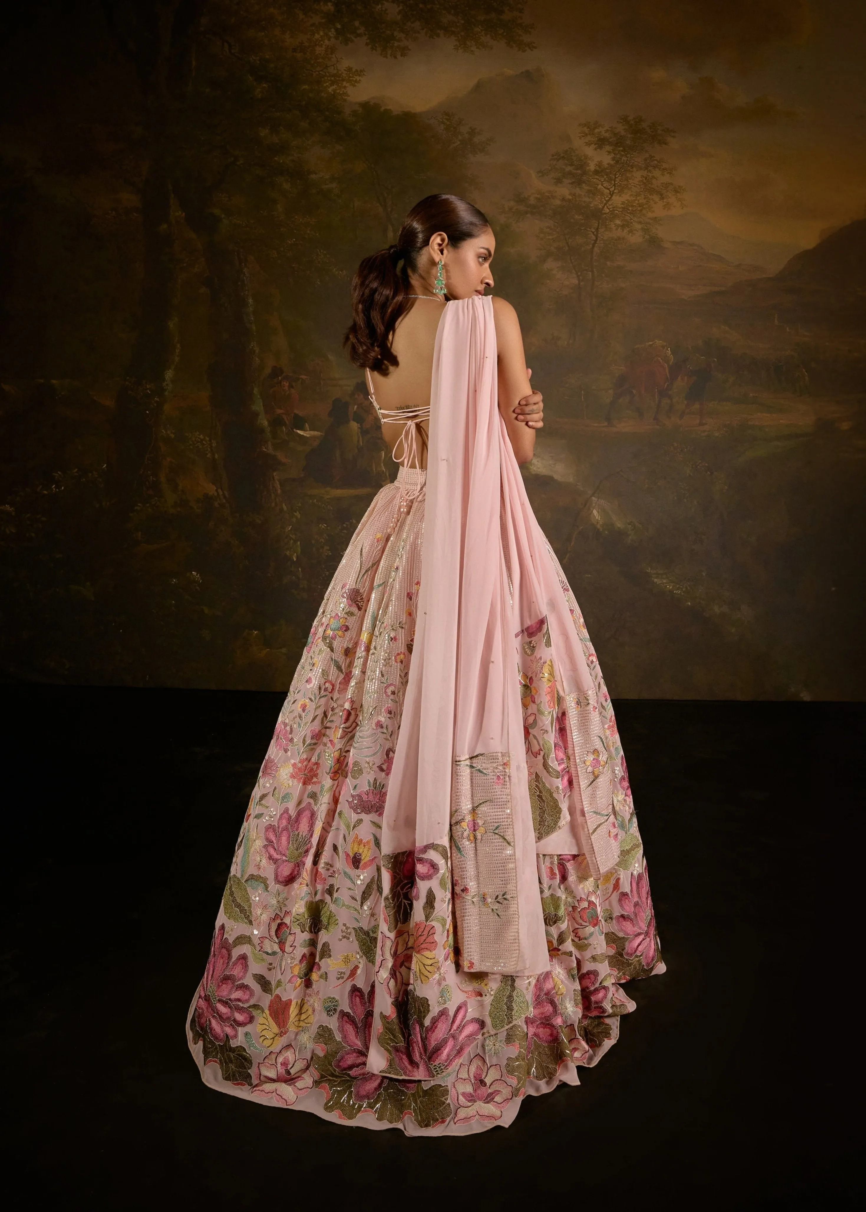 Ahaana Pink Floral Embroidered Lehenga