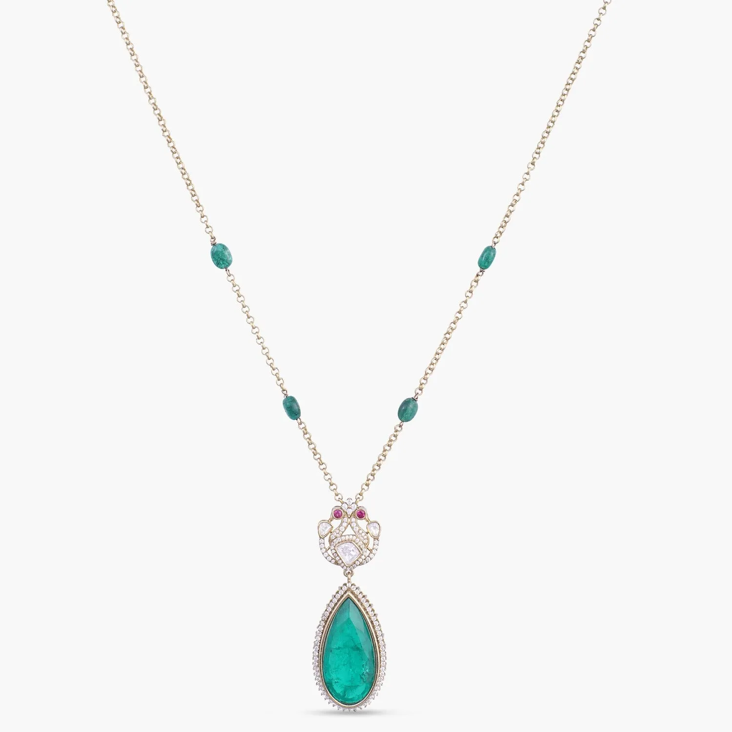 Aiza Moissanite and Gemstone Silver Pendant Necklace