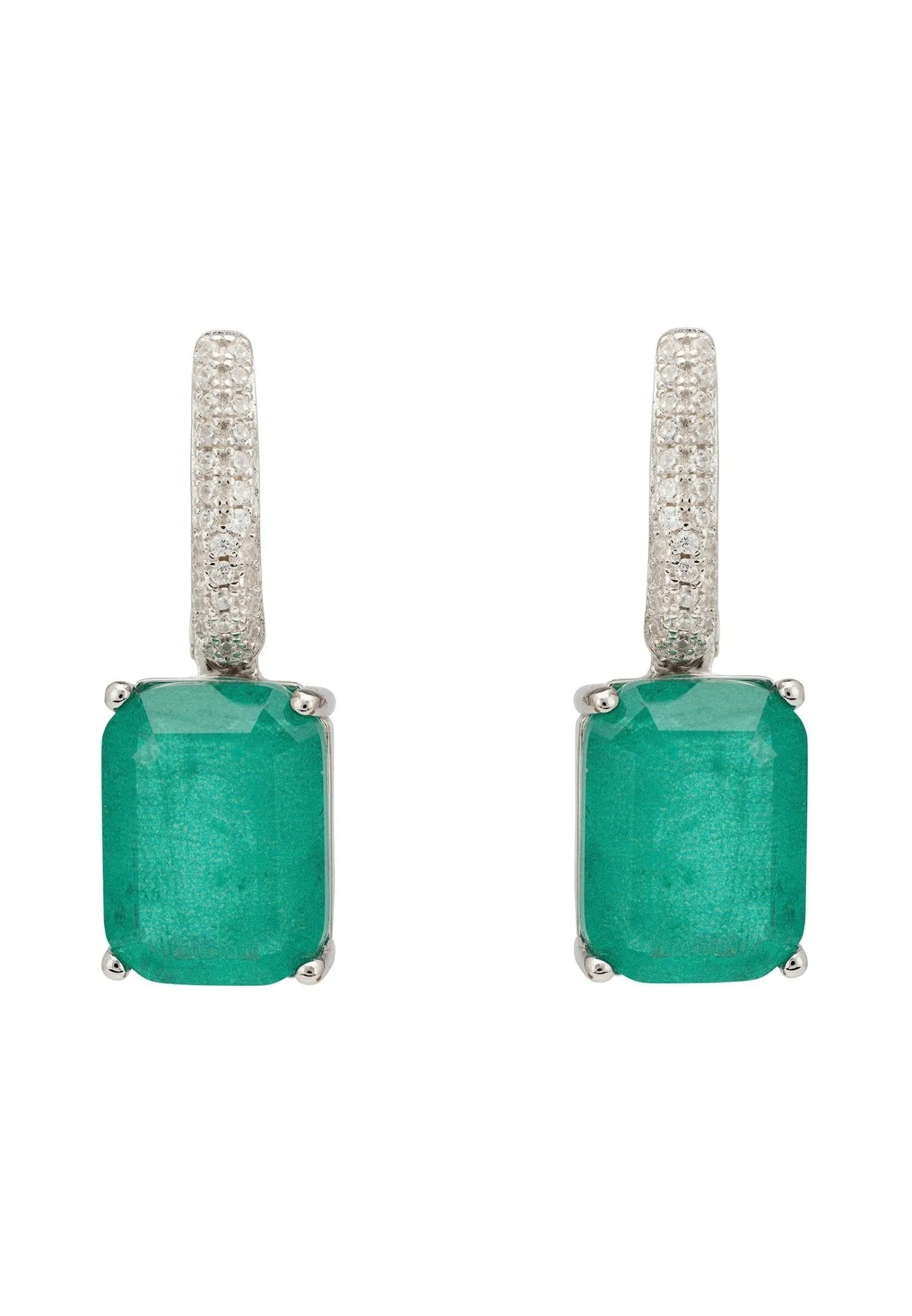 Alexandra Rectangle Drop Earrings Silver Colombian Emerald