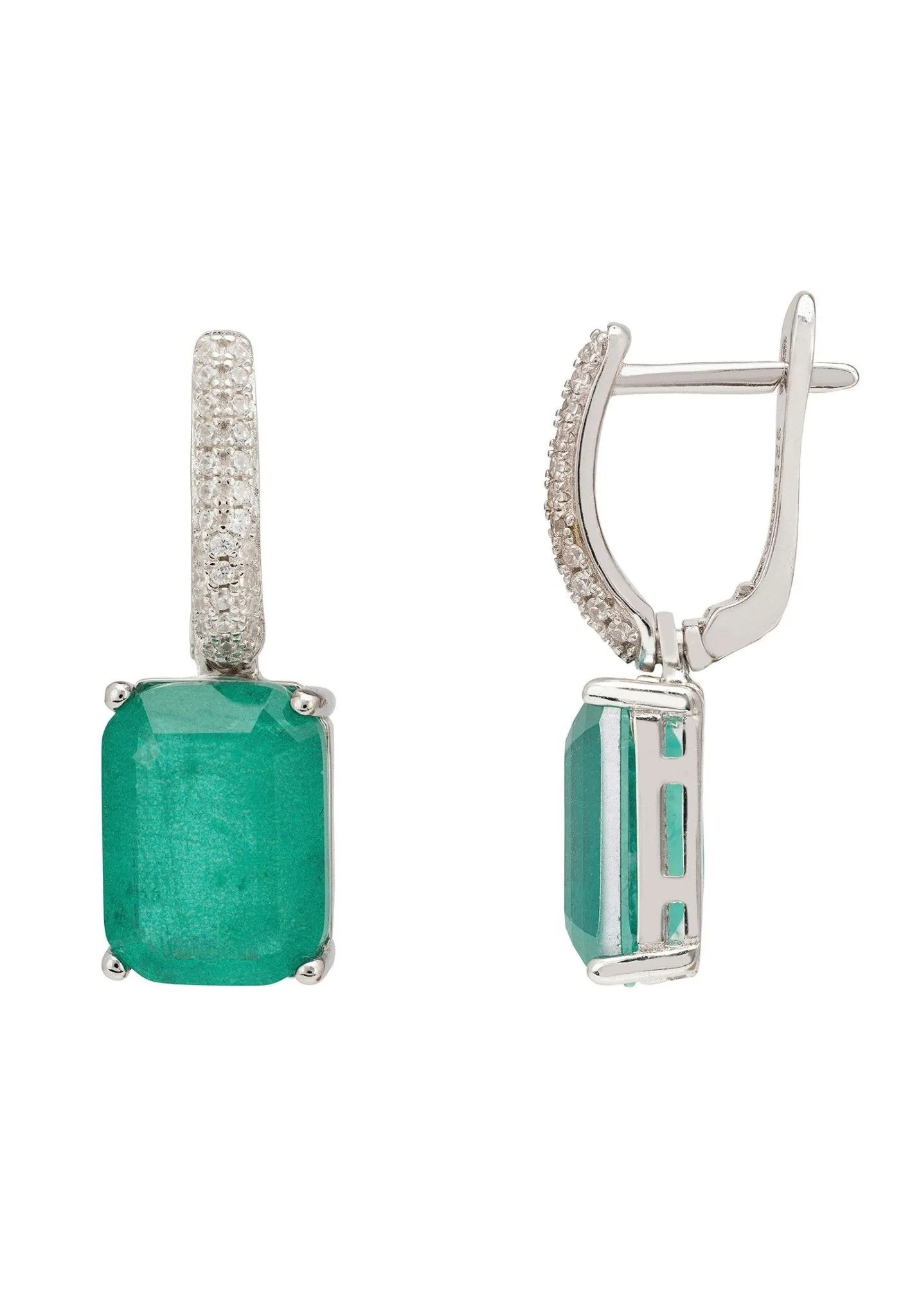 Alexandra Rectangle Drop Earrings Silver Colombian Emerald