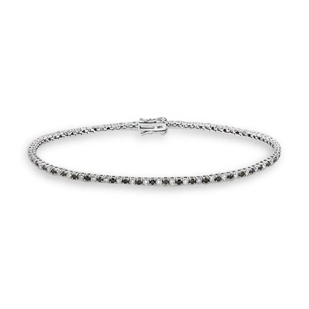 Alternate Black & White Diamond Tennis Bracelet (2.00 ct.) 2.00 mm 4-Prongs Setting in 14K Gold