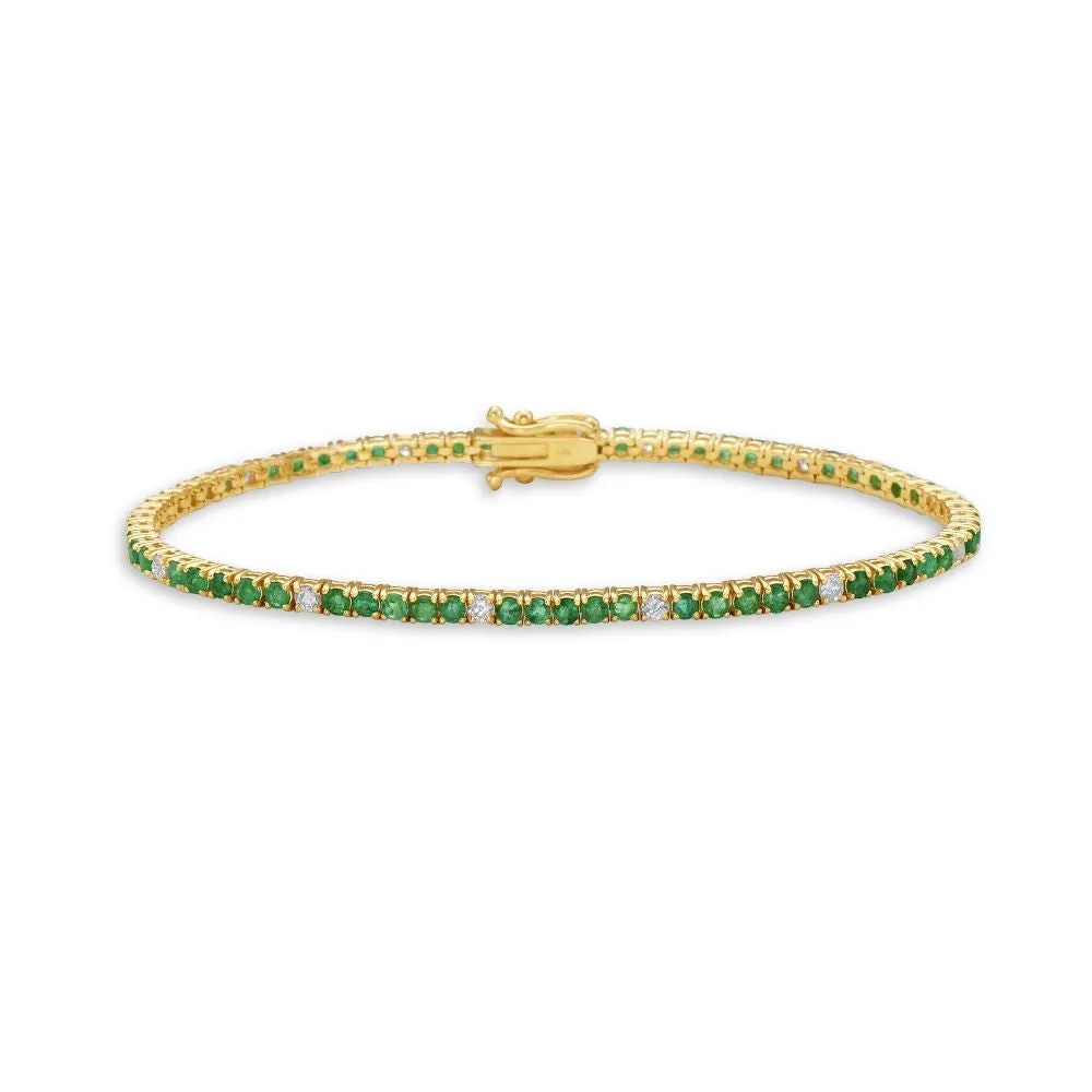 Alternate Diamonds & Emerald Tennis Bracelet ( 3.80 ct.) 4-Prongs Setting in 14K Gold