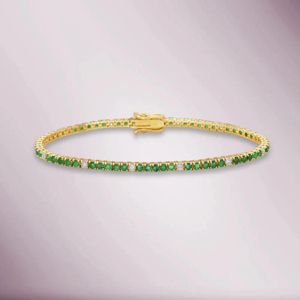 Alternate Diamonds & Emerald Tennis Bracelet ( 3.80 ct.) 4-Prongs Setting in 14K Gold