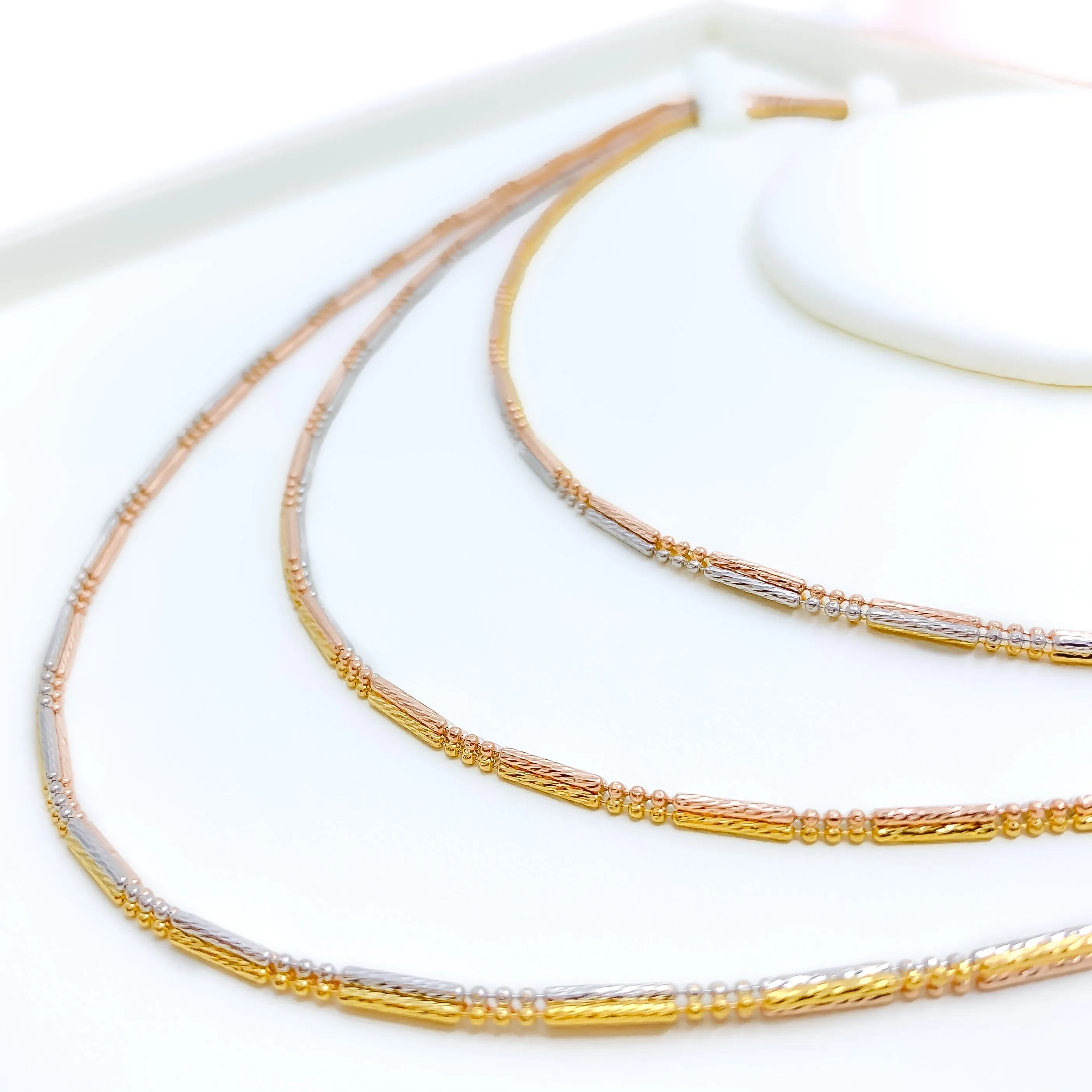 Alternating Beaded Three Tone 22K Gold Chain - 18"