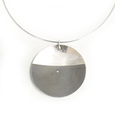 Aluminium and silver double disk pendant - petrol blue