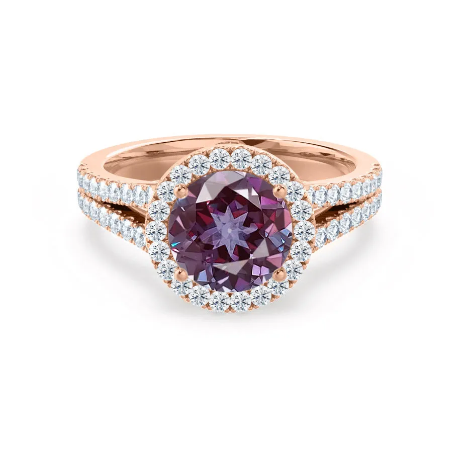 AMELIA - Chatham® Lab Grown Alexandrite & Diamond 18k Rose Gold Halo Ring