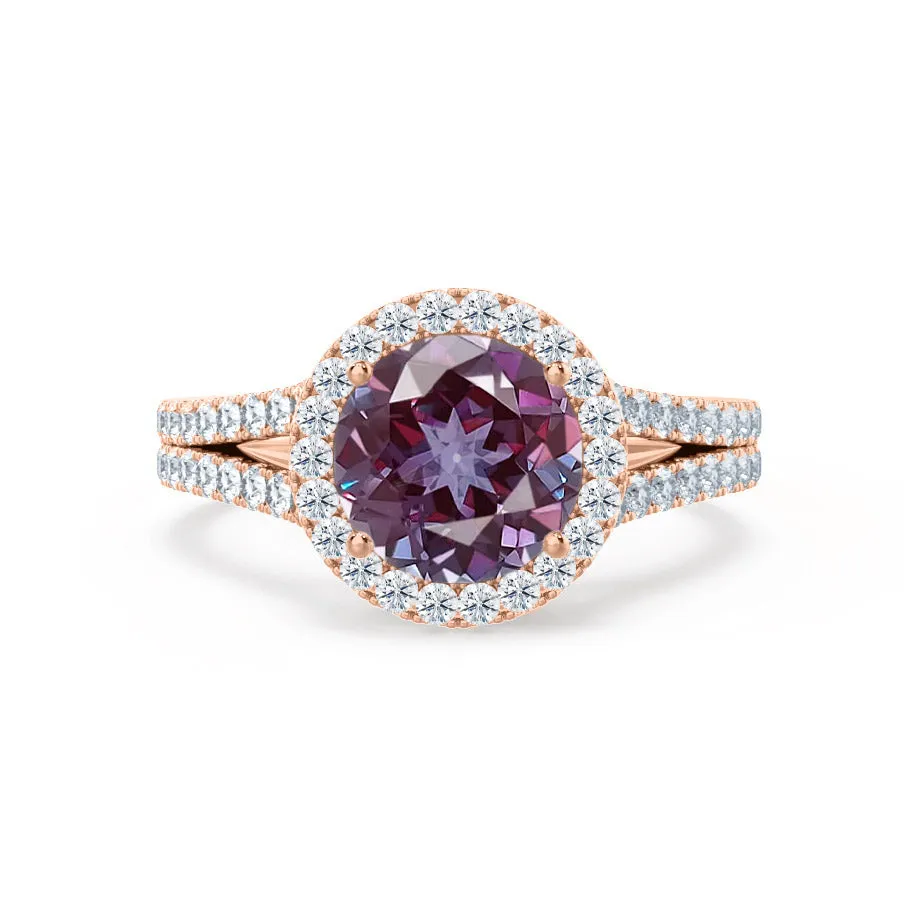 AMELIA - Chatham® Lab Grown Alexandrite & Diamond 18k Rose Gold Halo Ring