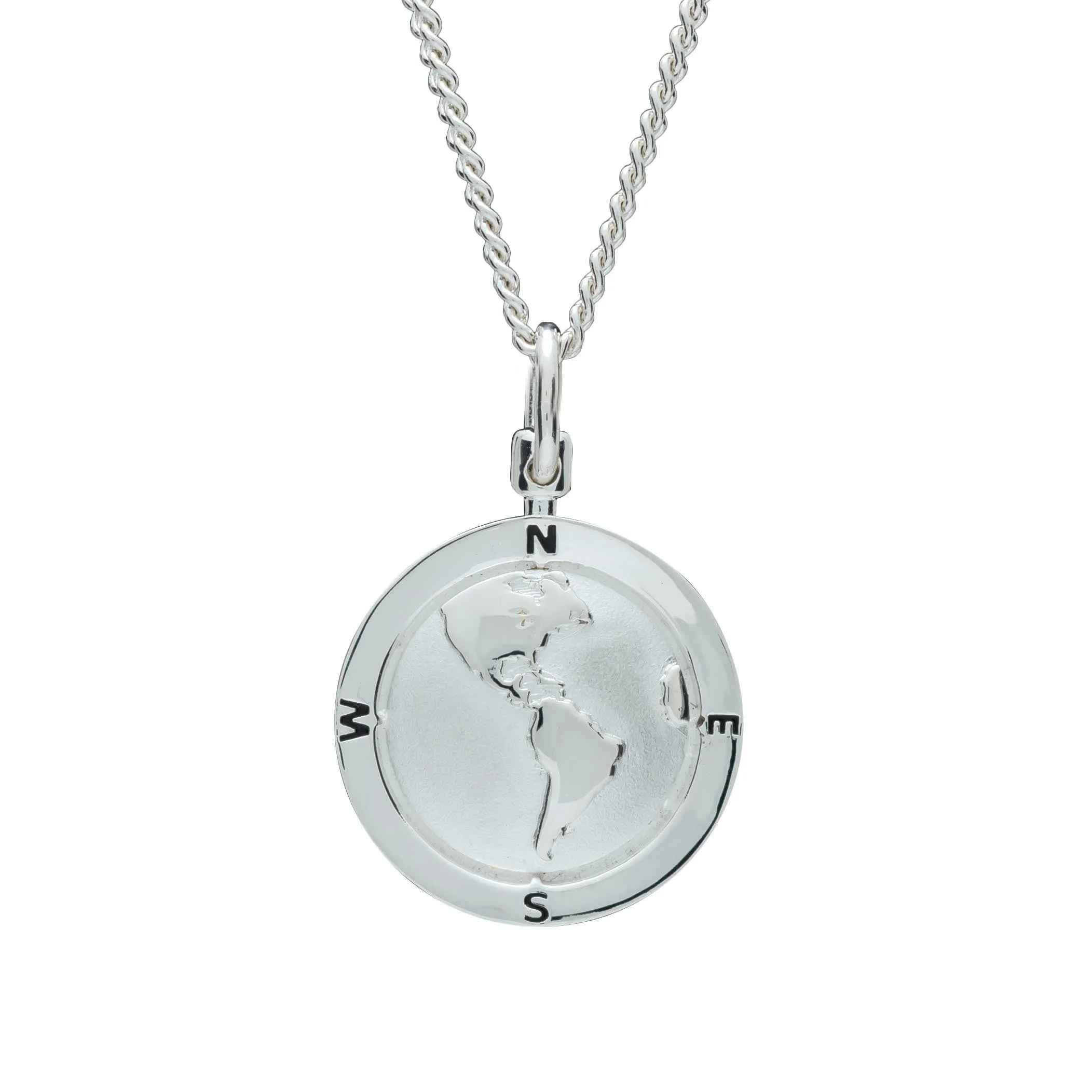 Americas Map Globe Personalised St Christopher - Silver Chain