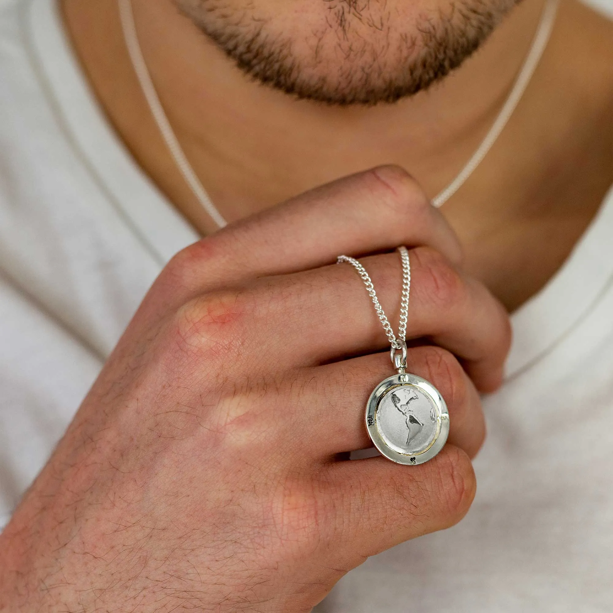 Americas Map Globe Personalised St Christopher - Silver Chain