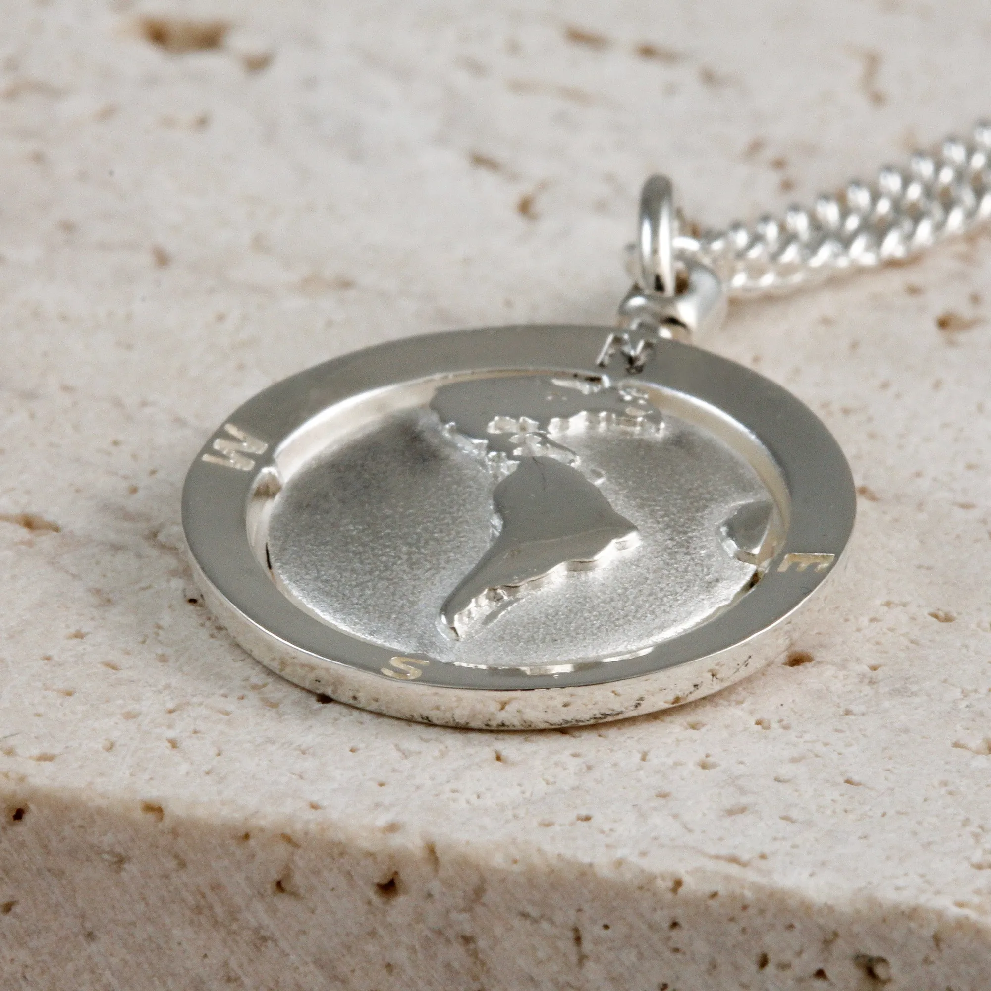 Americas Map Globe Personalised St Christopher - Silver Chain