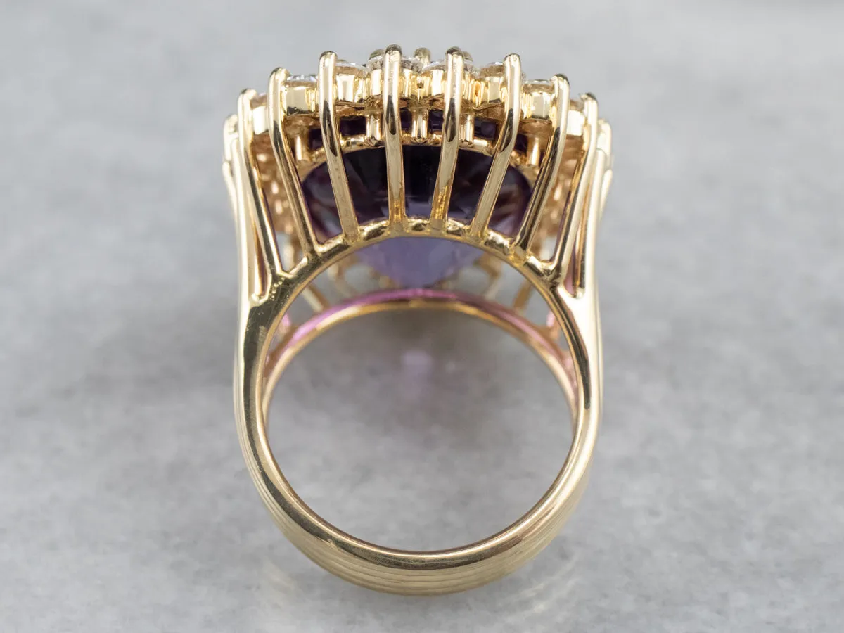 Amethyst and Diamond Halo Cocktail Ring