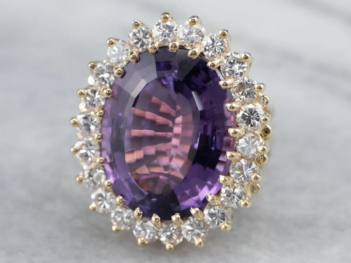 Amethyst and Diamond Halo Cocktail Ring