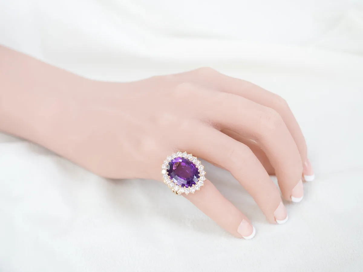 Amethyst and Diamond Halo Cocktail Ring