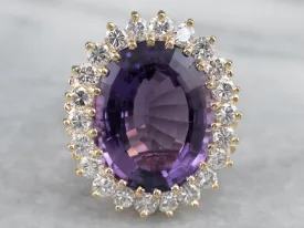 Amethyst and Diamond Halo Cocktail Ring