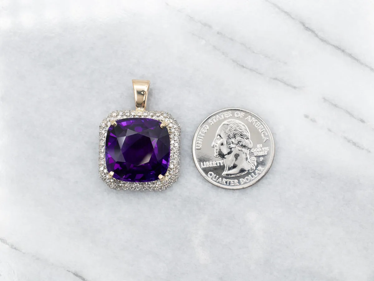 Amethyst Pendant with Diamond Halo