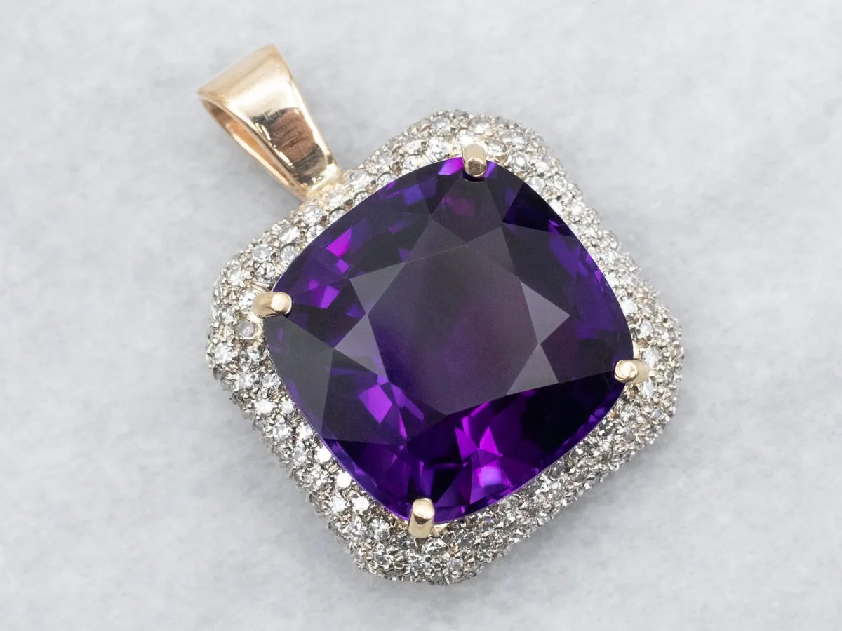 Amethyst Pendant with Diamond Halo