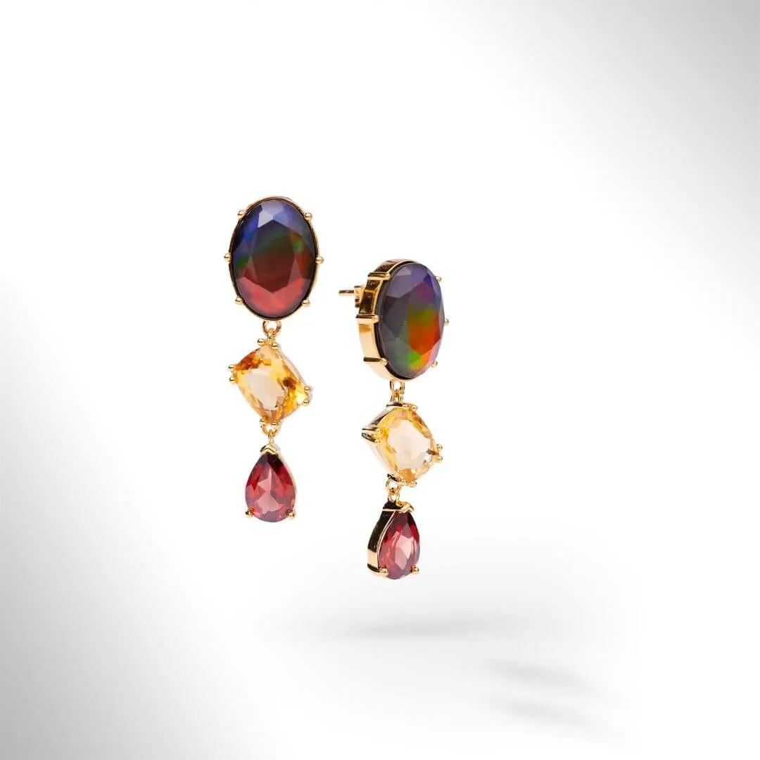 Ammolite Earrings 18k Gold Vermeil RADIANT Drop Earrings with Garnet and Citrine