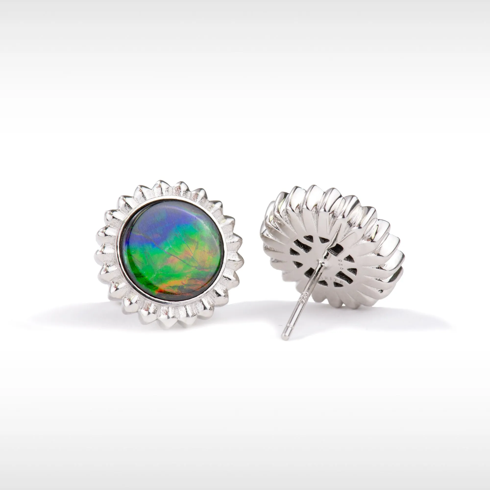 Ammolite Earrings Sterling Silver SOLSTICE Round Ammolite Stud Earrings