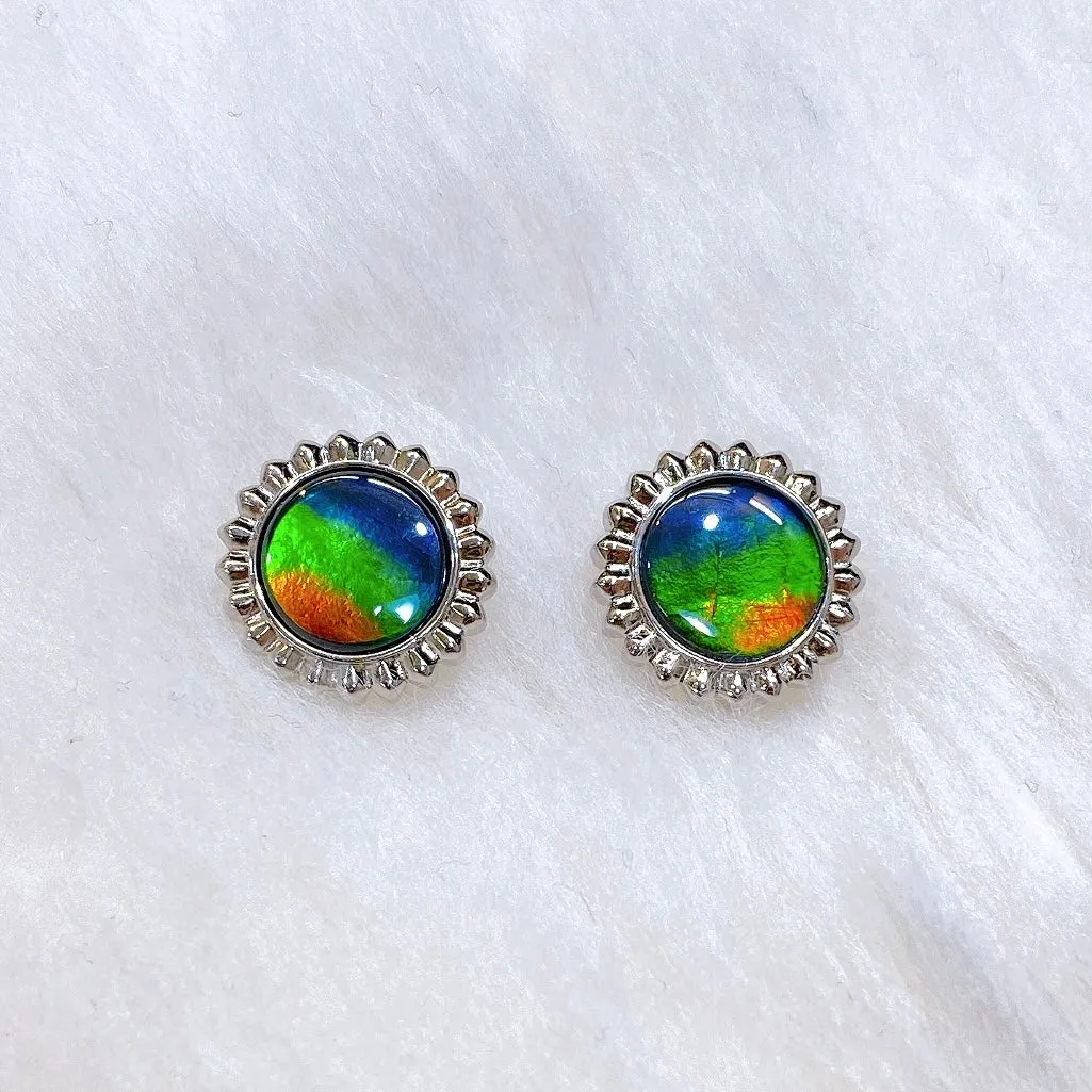 Ammolite Earrings Sterling Silver SOLSTICE Round Ammolite Stud Earrings