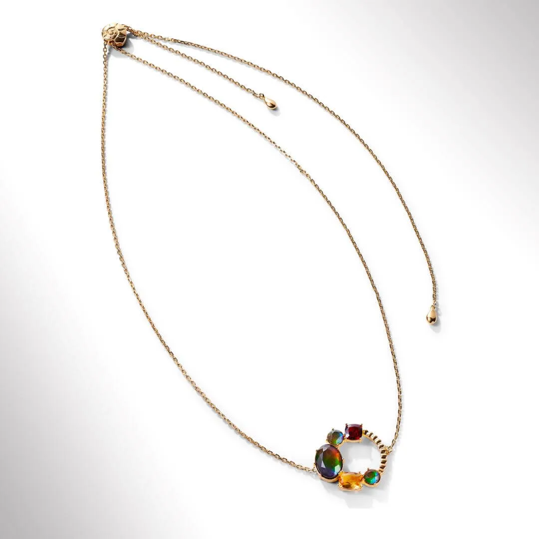 Ammolite Necklace 18k Gold Vermeil RADIANT Slider Necklace with Garnet and Citrine