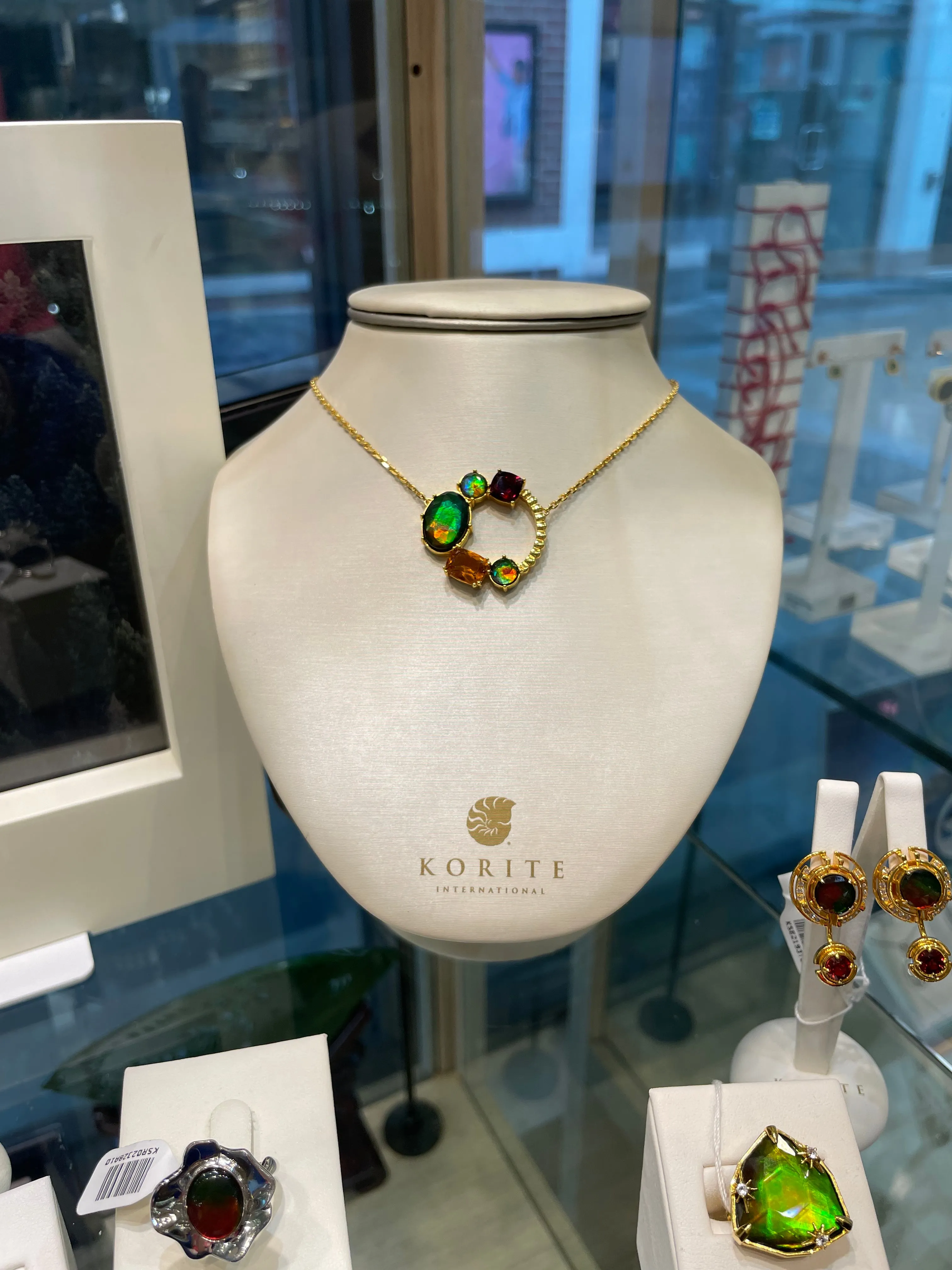 Ammolite Necklace 18k Gold Vermeil RADIANT Slider Necklace with Garnet and Citrine