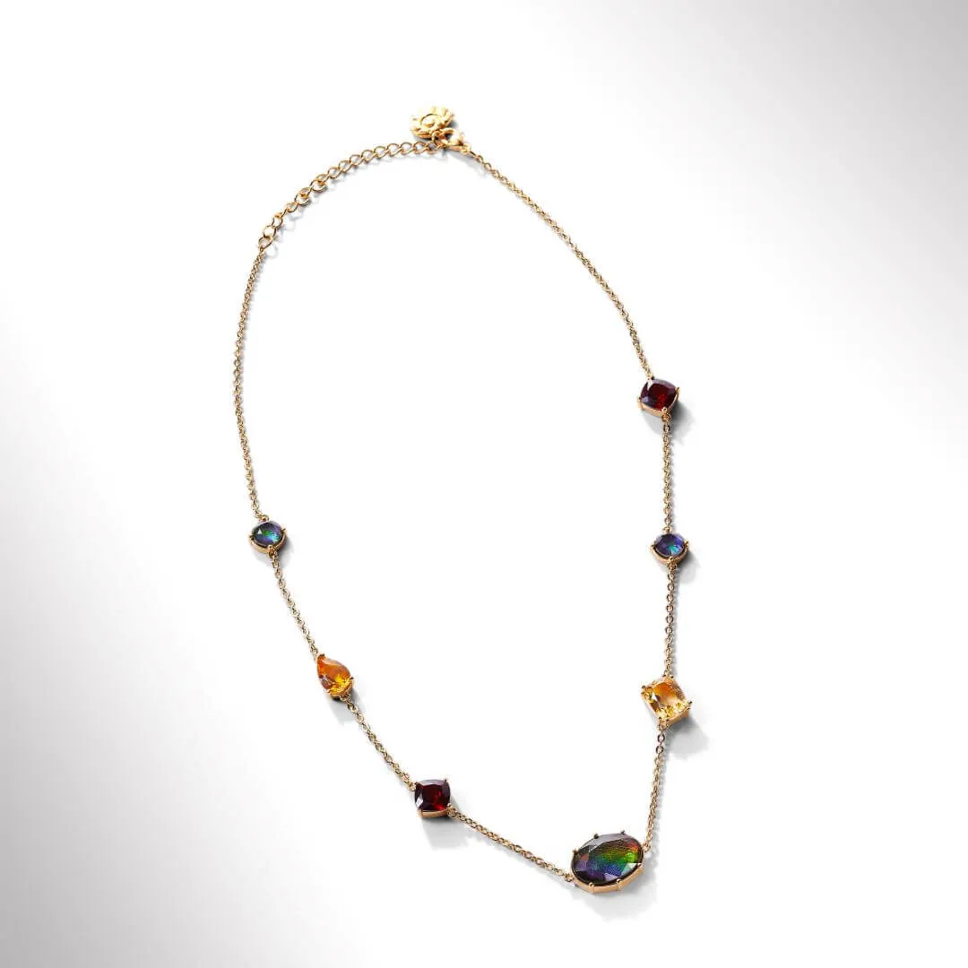 Ammolite Necklace 18k Gold Vermeil RADIANT Station Necklace with Garnet and Citrine