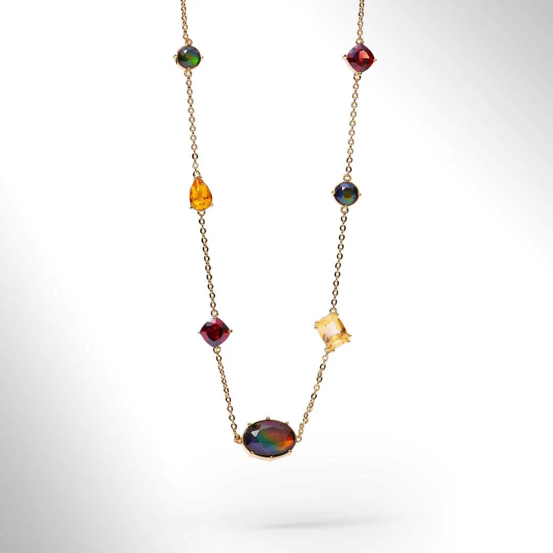 Ammolite Necklace 18k Gold Vermeil RADIANT Station Necklace with Garnet and Citrine