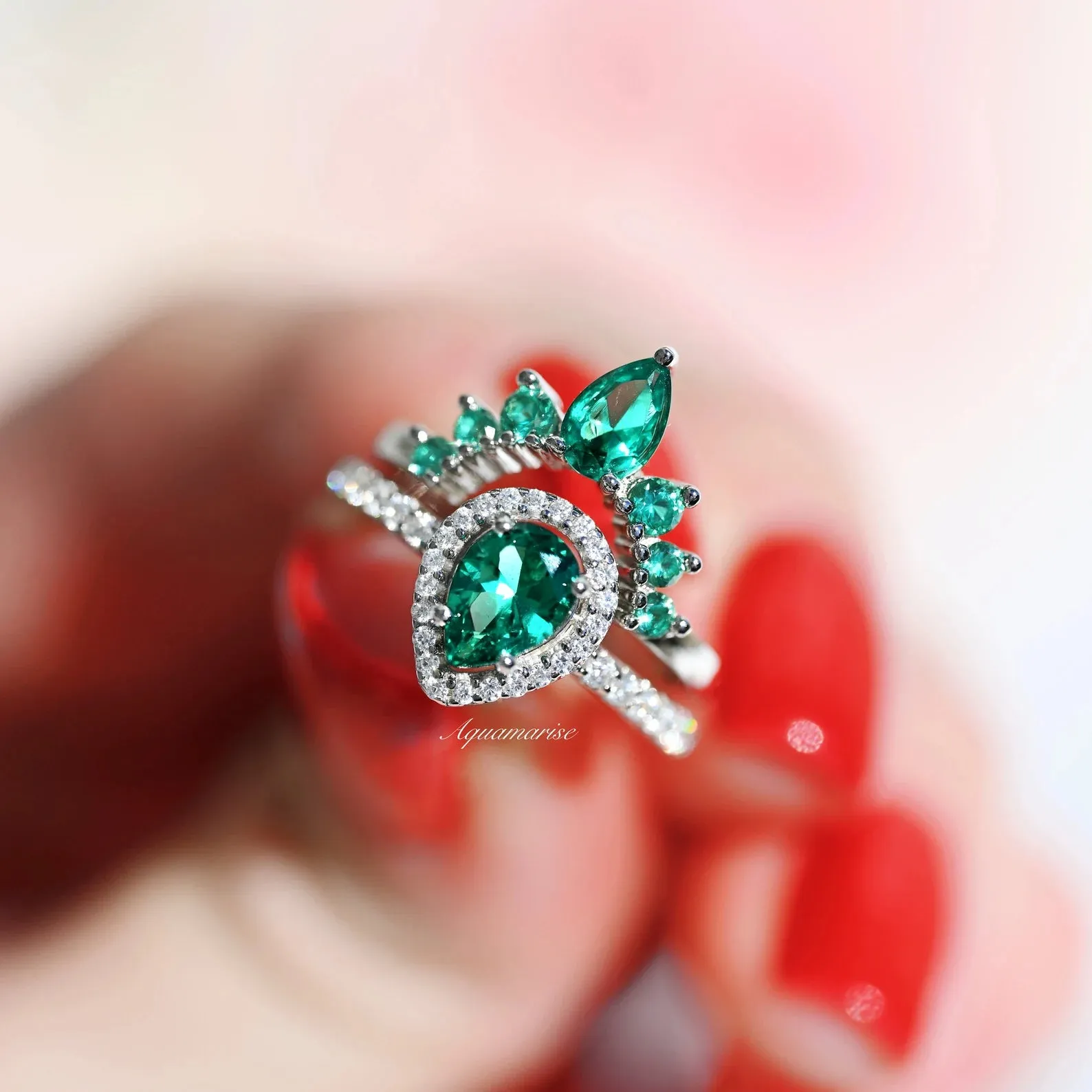 Amy Emerald Ring Set- 925 Sterling Silver