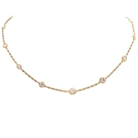 Antique French 3.6 Carat Old European Cut Diamond 18K Yellow Gold Necklace