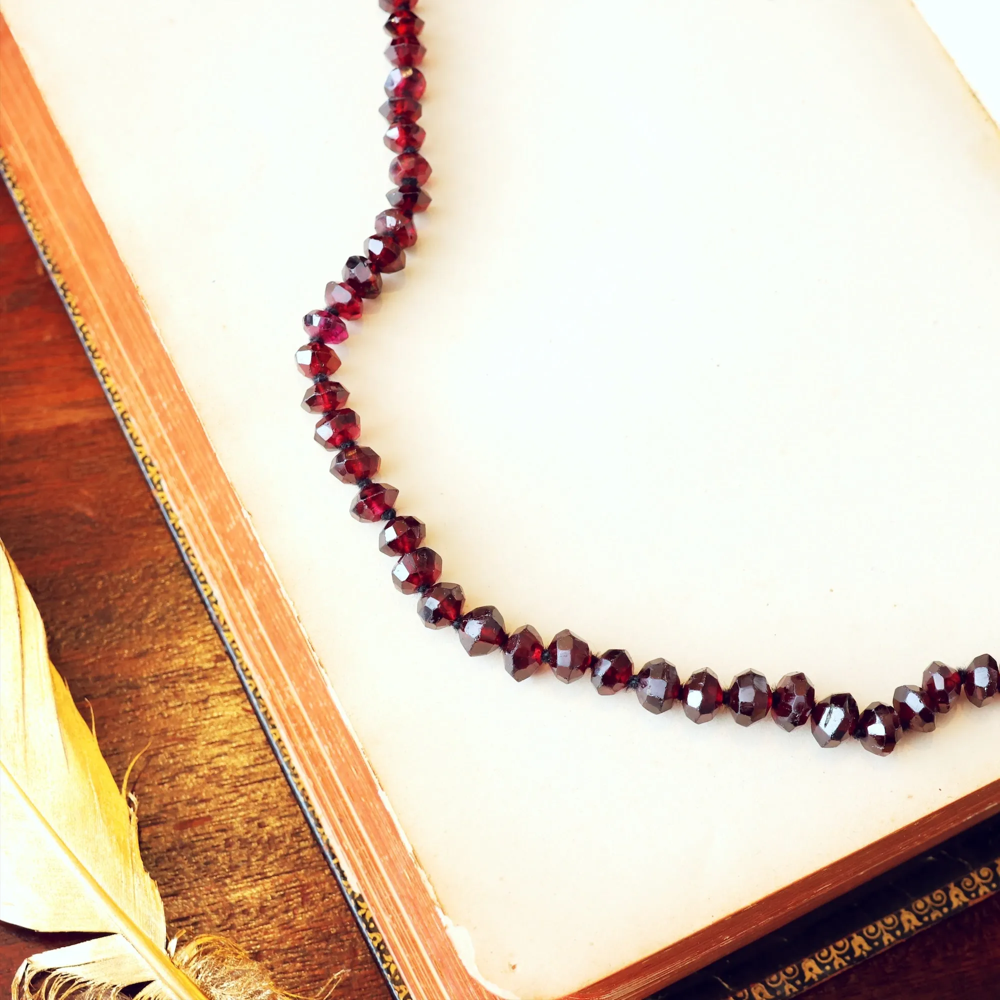 Antique Hand Faceted Bohemian Garnet Bead Necklace