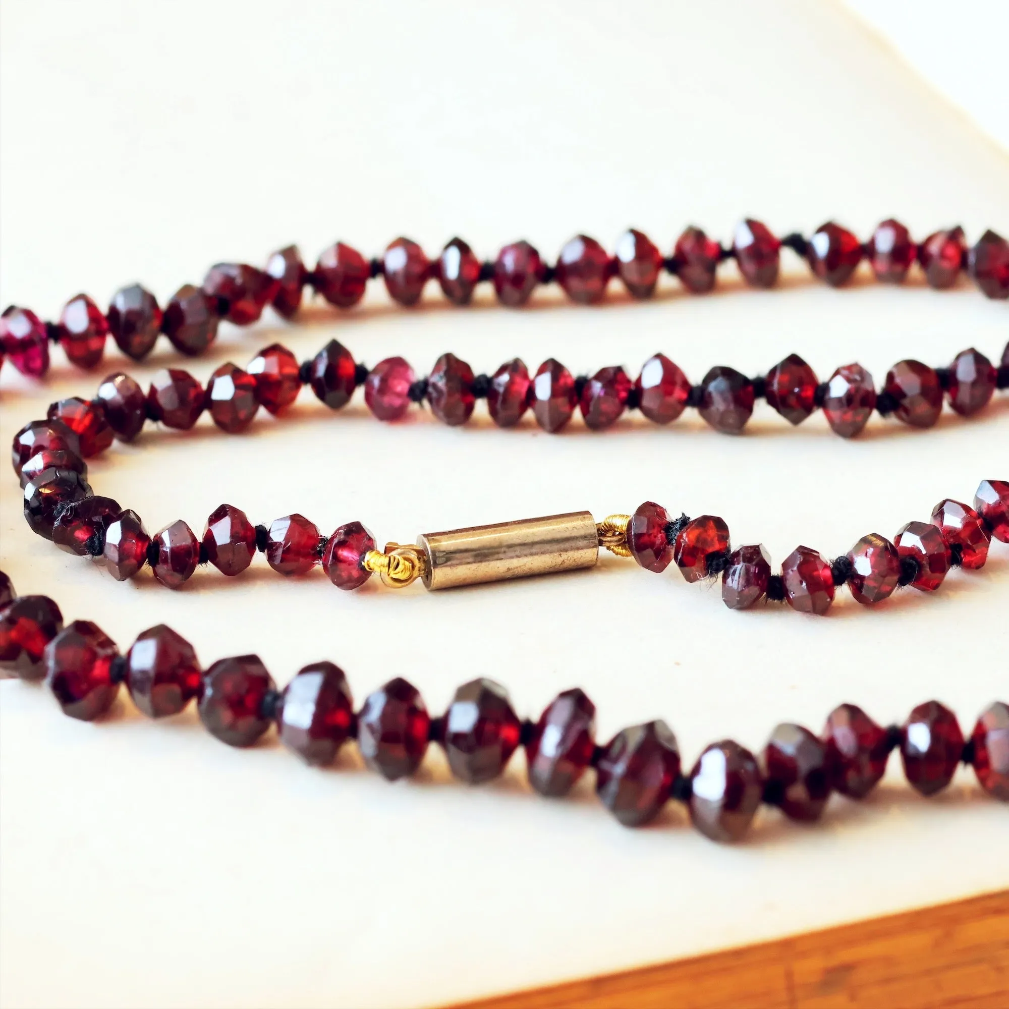 Antique Hand Faceted Bohemian Garnet Bead Necklace