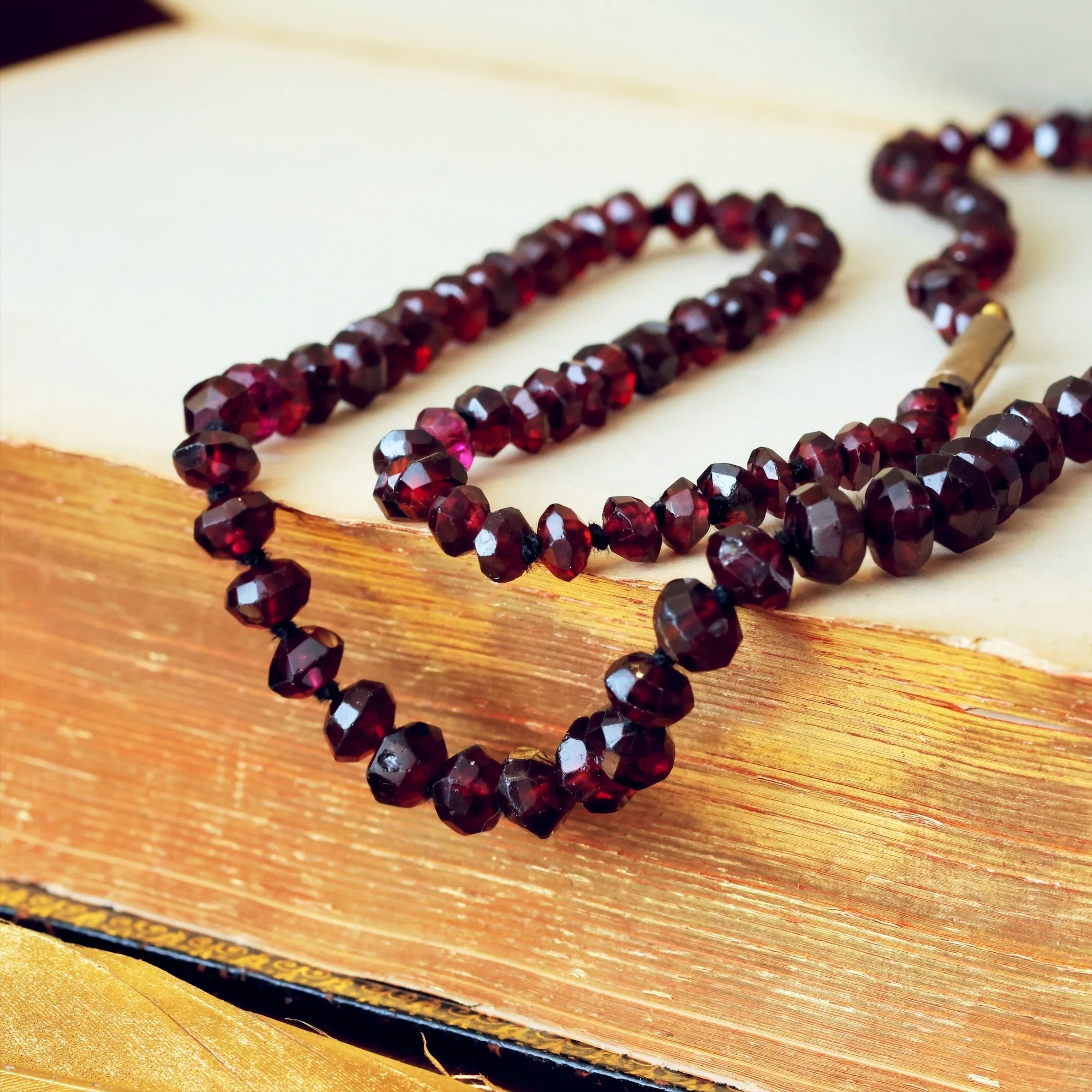 Antique Hand Faceted Bohemian Garnet Bead Necklace