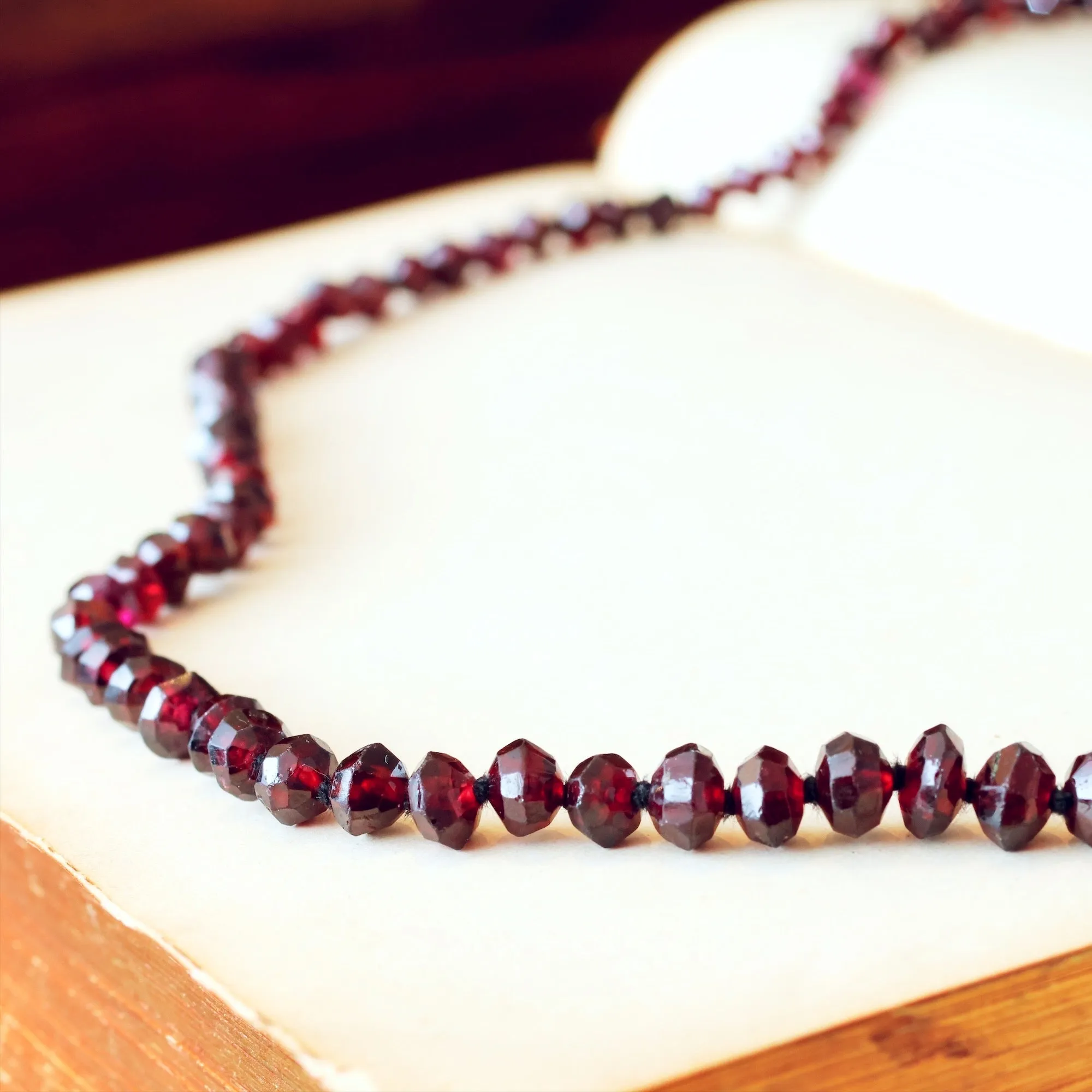 Antique Hand Faceted Bohemian Garnet Bead Necklace