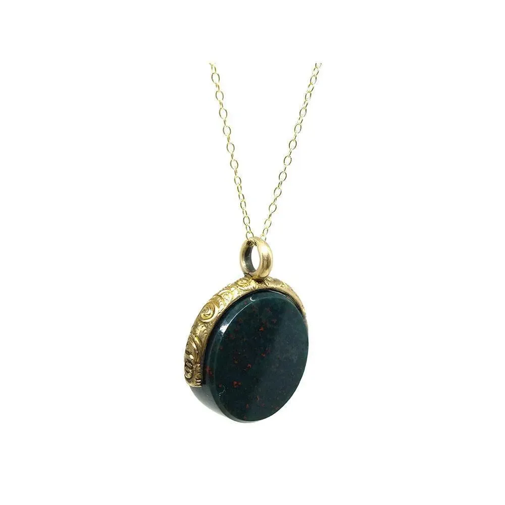 Antique Victorian Bloodstone Fob Pendant Necklace