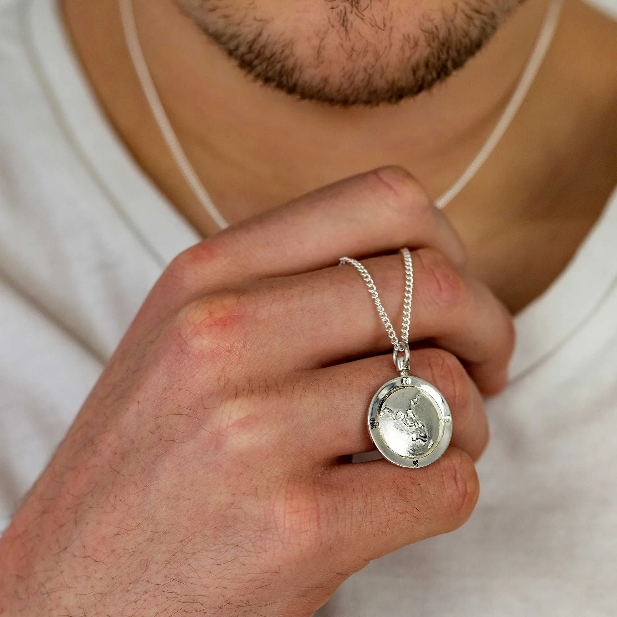 Australasia Map Globe Personalised St Christopher - Silver Chain