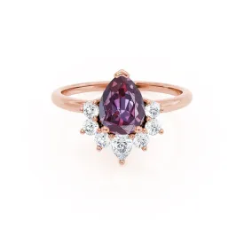 BALLET - Chatham® Pear Alexandrite & Diamond Half Halo Tiara Ring 18k Rose Gold