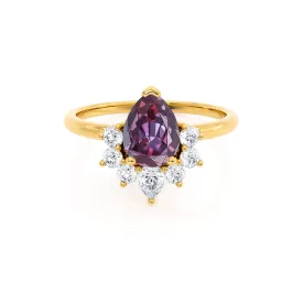 BALLET - Chatham® Pear Alexandrite & Diamond Half Halo Tiara Ring 18k Yellow Gold