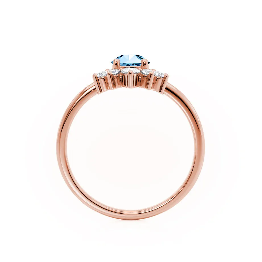 BALLET - Chatham® Pear Aqua Spinel & Diamond Half Halo Tiara Ring 18k Rose Gold