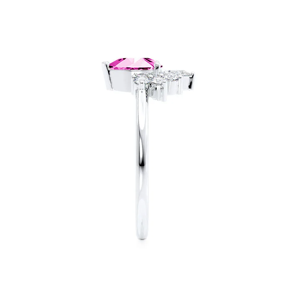 BALLET - Chatham® Pear Pink Sapphire & Diamond Half Halo Tiara Ring 18k White Gold