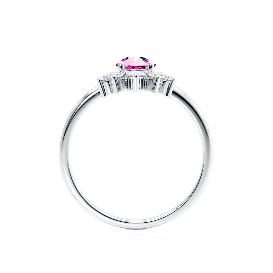 BALLET - Chatham® Pear Pink Sapphire & Diamond Half Halo Tiara Ring 18k White Gold