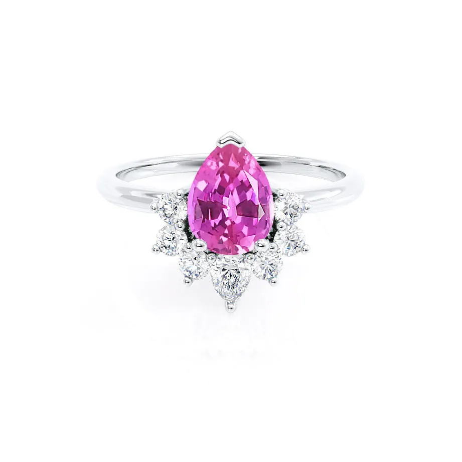 BALLET - Chatham® Pear Pink Sapphire & Diamond Half Halo Tiara Ring 18k White Gold