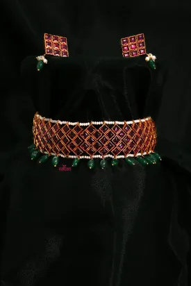 Beaded Close Neck Kempu Choker Necklace