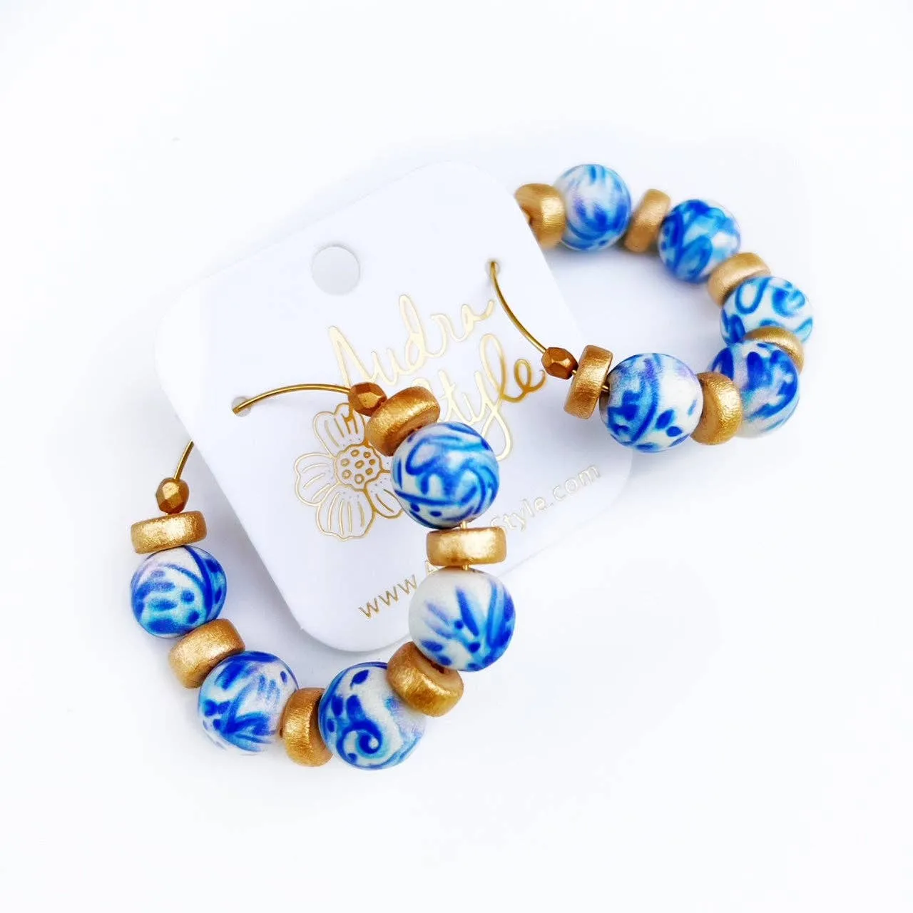 Beaded Hoop Earring - Blue and White®