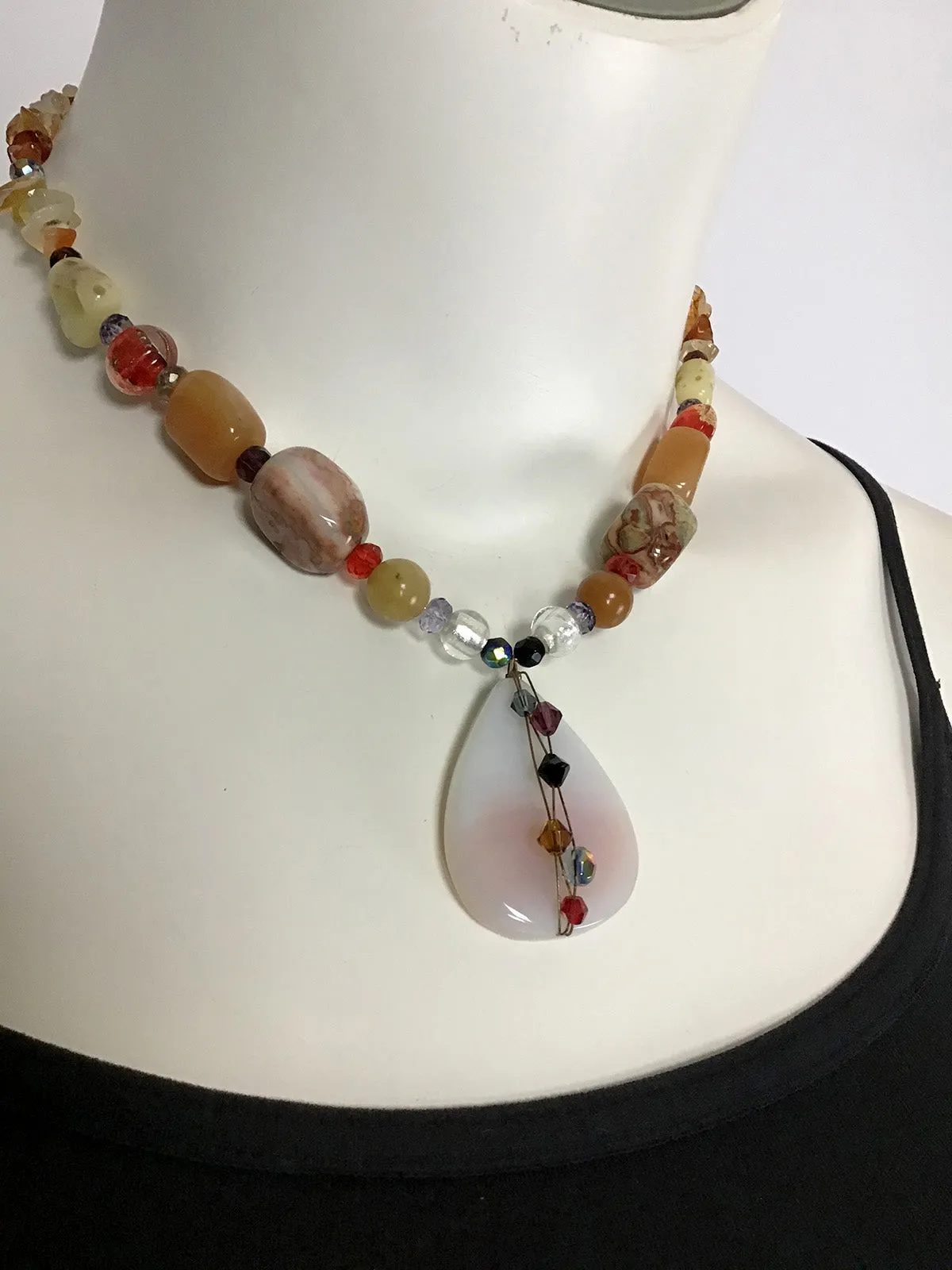 Beige & Orange Semi-Precious Stone Necklace